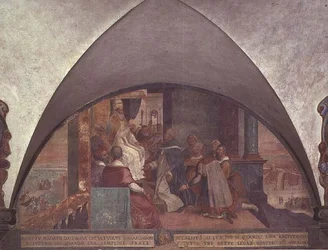 Sankt Antoninus præsenterer sig selv for pave Eugenius III som ambassadør, lunette (fresko)