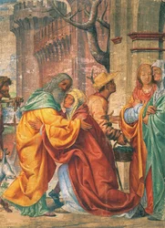 Møde mellem de hellige Joachim og Anne ved Den Gyldne Port, ca. 1520.
