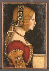 Portræt af Isabella af Aragon, hertuginde af Milano (1470-1524) (olie på panel)