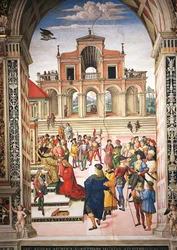 Italien, Siena, Katedralen, Piccolomini-biblioteket, Enea Silvio Piccolomini bliver gjort til digterpristager af kejser Frederik III, detaljer fra Historier om Pius II
