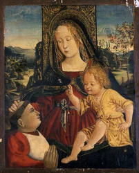 Madonna og barn med en kardinal som velgører, ca. 1500 (tempera på poppeltræ)