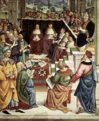 Pius II indkaldte i Mantova til diæt organiseret for at planlægge korstog mod tyrkere, detalje i Historier om Pius II