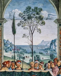 Piccolomini-biblioteket, sydvestvæggen: “ Pius II præsiderer over Mantuas kost, 1. juni