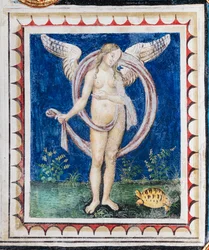 Piccolomini-biblioteket, loftet, panel med allegori om forsynet, fresko af Bernardino di Betto, kendt som Pinturicchio.