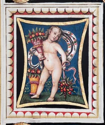 Piccolomini-biblioteket, loftet, panel med allegori om årstiderne: "Forår", fresko af Bernardino di Betto, kendt som Pinturicchio.