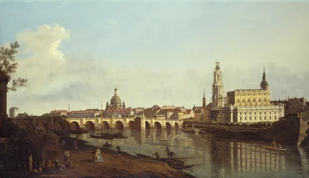 Udsigt over Dresden fra Elbens højre bred over Augustusbrücke (olie på lærred)