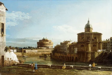 En udsigt over Rom langs Tiberen, med kirken San Giovanni dei Fiorentini bagved,