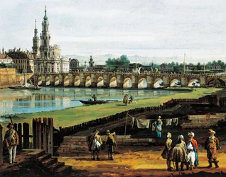 Dresden fra Elbens højre bred opstrøms fra Augustusbroen, ca. 1750, af Bernardo Bellotto, kendt som Canaletto (1721-1780), olie på lærred, 50x84 cm, Detalje