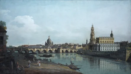 Dresden set fra Elbens højre bred, under Augusts-broen, 1748