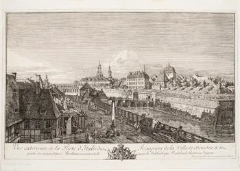 Udvendig udsigt over den italienske port til voldene i byen Dresden