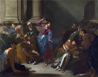 ""Le christ chassant les marchands du temple"" (Kristus driver handlende fra templet) Peinture de Bernardo Cavallino (1616-1656) vers 1645 Dim 101x127,6 cm National Gallery, Londres