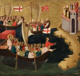 Sankt Ursulas ankomst til Köln, ca. 1333 (tempera og bladguld på panel)