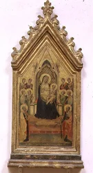 Madonna og Child Enthroned med SS. Peter og Paul og engle (tempera på panel)