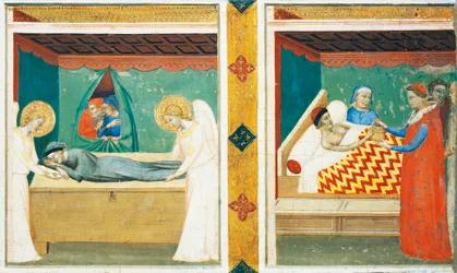 Predella of the Sacra Cintola (Sacred Belt), af Bernardo Daddi (1290-1348), Detalje med to fliser