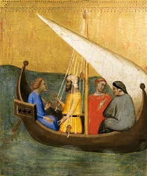 Predella-panel, der viser en scene fra "The Legend of the Sacred Girdle"
