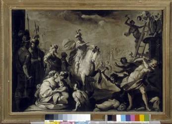 Konstantin (Konstantin I, Caius Flavius ​​​​Valerius Aurelius Constantinus, romersk kejser døde 337) ødelægger afguder. (maruflet papir på lærred)