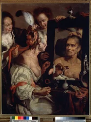 Den gamle kokette, forfængelighed (Old coquette, vanitas). Maleri af Bernardo Strozzi (1581-1644). Olie på lærred