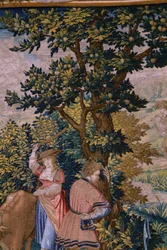 flamsk gobelin. Serie The Foundation of Rome: Faustulus møder Romulus og Remus. Tegneren Barend van Orley (?). Bruxelles fremstilling. 1525-1530. Detalje.