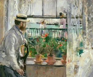 Eugene Manet (1834-92) på Isle of Wight (olie på lærred)