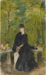 Kunstnerens søster Edma siddende i en park, 1864.