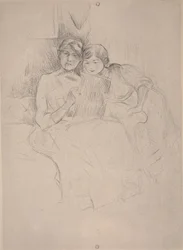 Tegneundervisningen - Berthe Morisot tegner med sin datter, ca. 1889-90 (tørpunkt)