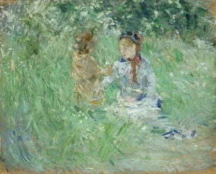 «Kvinde og barn på en eng i Bougival», 1882