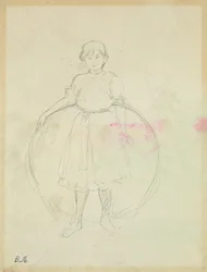 Ung pige med en bøjle, 1888 (grafit på papir)