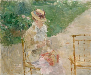 Ung kvinde strikning, ca. 1883.
