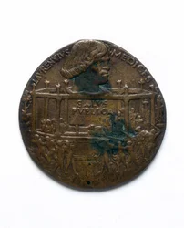 Medalje, der forestiller Pazzi-sammensværgelsen. Lorenzo de 
