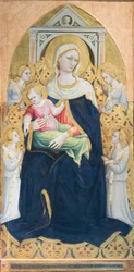 Tronende madonna med barn og fire engle, ca. 1433 (tempera og bladguld på panel)