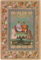 Jahangir underholder Shah Abbas fra Skt. Petersborg-albummet, ca. 1620 (akvarel, guld, blæk på papir)