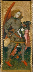 Ærkeenglen Sankt Mikael dræber Djævelen - Maleri af Blasco de Granen (?-1459), tempera på panel (183,7x82 cm), ca. 1440 - Ærkeenglen Sankt Mikael, Tempera på panel af Blasco de Granen, c1440 - Museu Nacional d 