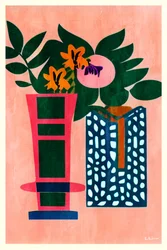 Farverige vaser med botaniske motiver