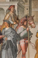 Hovedskibet, første nordlige spant, mødet mellem Sankt Joachim og Sankt Anna ved Porta Aurea, Boccaccio Boccaccino 1514-15, detalje