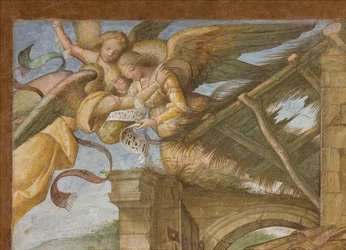 Centralskib, fjerde nordspænd, tilbedelse af hyrderne, Boccaccio Boccaccino 1516-17, detalje