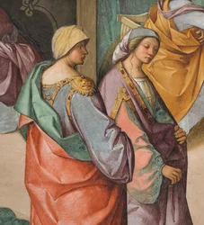 Centralskib, andet nordspænd, Jomfruens fødsel, Boccaccio Boccaccino 1514-15, detalje