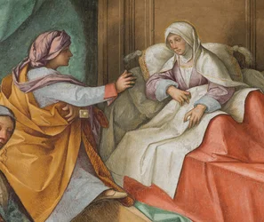 Centralskib, andet nordspænd, Jomfruens fødsel, Boccaccio Boccaccino 1514-15, detalje