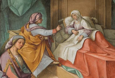 Centralskib, andet nordspænd, Jomfruens fødsel, Boccaccio Boccaccino 1514-15, detalje