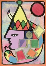 Harlekin, 2000 (olie, pastel og indisk blæk på papir)