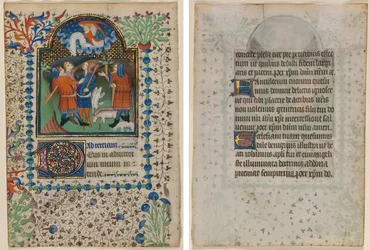 Blad fra en timebog: Bebudelse til hyrderne (recto) og tekst (verso)