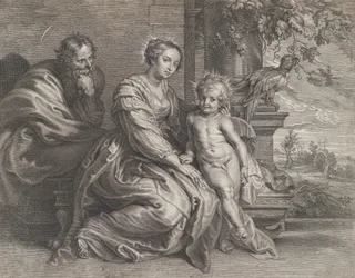 Den hellige familie med en papegøje, ca. 1625-59.