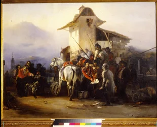 Anholdelsen af ​​en spion. Maleri af Gottfried (Bogdan Pavlovich) Willewalde (1818-1903), olie på lærred