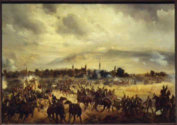 En Scene fra Uafhængighedskrigen i Ungarn i 1849. (A Scene of The War of Independence in Hungary on 1849). Maleri af Gottfried (Bogdan Pavlovich) Willewalde (1818-1903), olie på træ