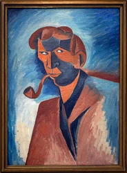 Rygning (selvportræt). Maleri af Bohumil Kubista (1884-1918), Olie på lærred 1910. Tjekkisk kunst 20. århundrede. Veletrzni Palace (Messepaladset), Prag (Tjekkiet).