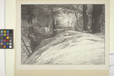 Klipper og træer (blæk på papir)