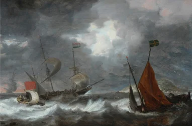 Søstorm med sejlskibe, ca. 1645