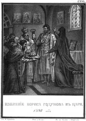 Valget af Boris Godunov til zaren. 1598 Fra Illustreret Karamzin, 1836