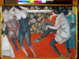 At the cabaret - Maleri af Boris Dmitryevich Grigoriev (1886-1939) olie på lærred (61x80 cm)