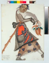 Kostume til operaen “Snegurochka” (eller Snøjomfruen, forårseventyr) af Nikolaj Rimskij-Korsakov, akvarel af Boris Dmitrievich Grigoriev (1886-1939)