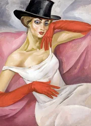 Lady in Top Hat - Maleri af Boris Dmitryevich Grigoriev (1886-1939), olie på lærred (81,3x61,6 cm) - Privat samling